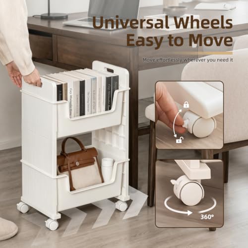 Rolling Book Cart with Silent Wheels，Rolling Bookshelf Library Book Truck