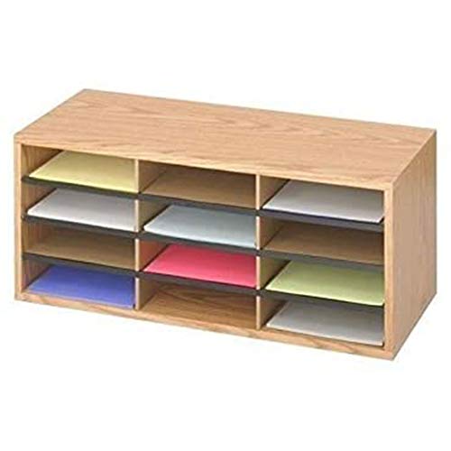 Safco Literature Organizer, 12 Compartments, Office and Classroom Mailbox with Adjustable Shelves, Wood Paper and Mail Sorter, Medium Oak