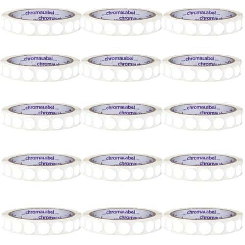 ChromaLabel White Removable Dot Stickers, 1/2 Inch, 1000/Roll Case of 15