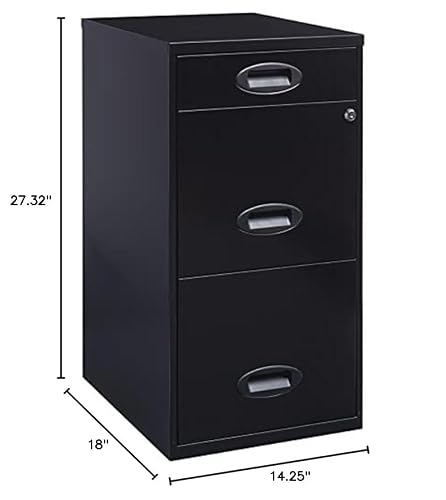 Home Square 3 Drawer Metal Vertical Filing Cabinet Set in Black (Set of 2)