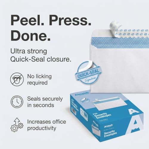 Aimoh #8 Check Envelopes, Double Window Self-Seal Security Envelopes, 500ct