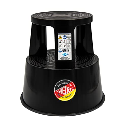 Wedo Step Rolling Stool Made of Plastic, Shatterproof, Rolling Step Stool, TÜV-Approved, Made in Germany, Height 43 cm, Load Capacity 150 kg, Black