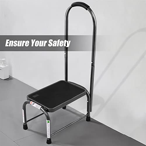LIVIZA 330 lbs Heavy Duty Stool, Non-Slip Rubber Platform Office Step Stools, Shop Step Stool with Handle Handrail, Idea for Old People, Elderly Adults Gray