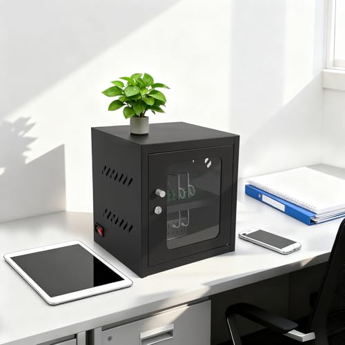 12/20-Unit Charging Cabinet for Laptops & Tablets, Locking Laptop Storage Charging Box, Cell Phone Charging Station for iPad, Tablets for Schools & Offices, Visible Window (Black, 12-Unit)