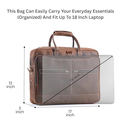 Handmade World Leather Briefcase Messenger Bag For Men 'Vintage Vanguard' Full Grain Buffalo Leather 18 Inch Laptop Computer Satchel Crossbody Business Work Office