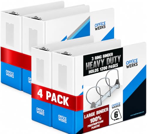 Performore 6 Inch Locking Angle D-Ring Binder Heavy Duty Poly Binder with Printed Design, Secure Locking 3 Rings, Spine Label Holder, Non-Customizable Cover, Holds 8.5" x 11" Paper (4)