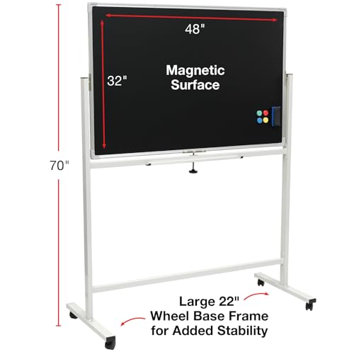 Excello Global Products 48" x 32" Reversible Chalkboard on Wheels (White Frame)