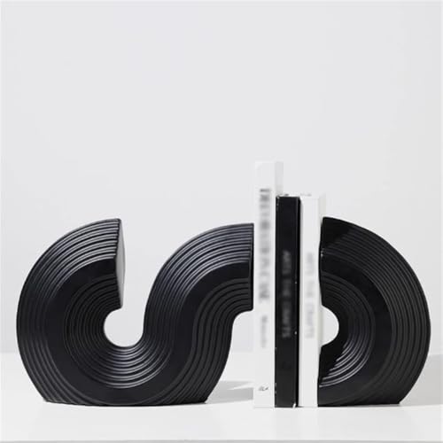 Book Organizer Resin Bookends S-Shaped Geometric Shapes Bookshelf Ornaments for Home Library(White)