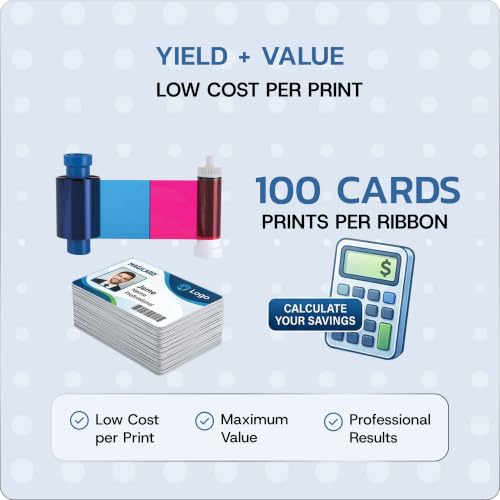 Magicard MA100YMCKO Color Ribbon - YMCKO - 100 Prints with Bodno Premium CR80 30 Mil Graphic Quality PVC Cards - Qty 100
