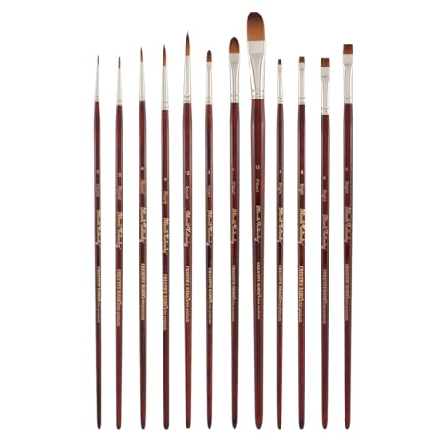 Mezzo Rotating Paint Brush Storage Rack with Creative Mark Mimik Kolinsky Synthetic Sable Brush Set of 12 Long Handle Paint Brushes with Brush Drying Carousel - Holds Up to 28 Brushes