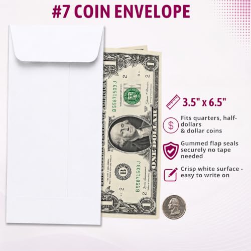 NextDayLabels - Box of 500#7 White Coin Envelopes, Made in USA