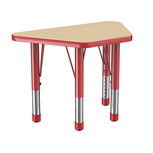 FDP 18" x 30" Trapezoid Table with Chunky Legs - Maple/Red, 10065-MPRD