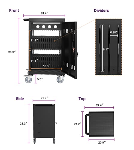 TOUPUWAN Laptop and Tablet Storage Cart, Mobile Charging Cart and Cabinet for Up to 32 Units, Screen Size Up to 16.3", Fits Chromebook, Tablet, Laptop, Suitable for School, Business