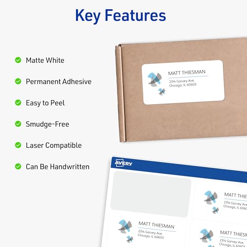 Avery® Waterproof Labels with UltraHold® Permanent Adhesive, 2" x 4", 500 Labels for Laser Printers (5523)