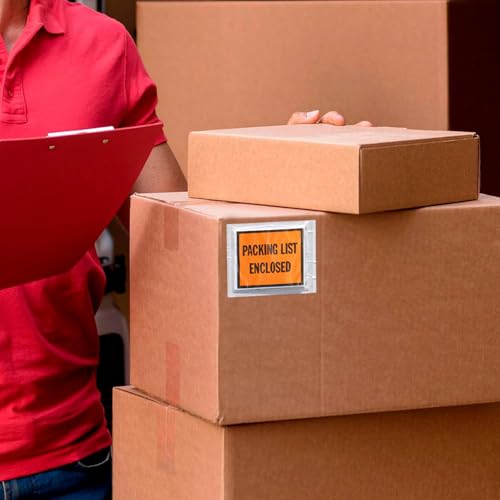 PSBM 1000 PCS, 7 x 5.5 Inch Orange Full Face Packing List Enclosed Bags, Shipping Mailing Envelopes and Packing Slip Pouches for Mailing Labels, Invoices and Documents