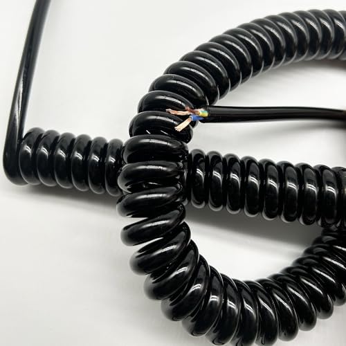 Coiled Curly Mains Flex Multicored Cable 3 Core Spiral 0.7mm 2.5-7.5m OD