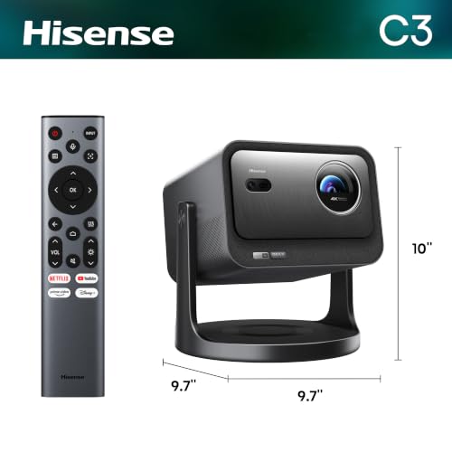 Hisense C3 Triple Color RGB Smart Laser Projector, 2500 ANSI Lumens,65"-300",4K UHD,IMAX ENHANCED,Dolby Vision,JBL Speaker,Optical Zoom,Intelligent Screen Adjustments,Smart Vidaa OS,Netflix Included