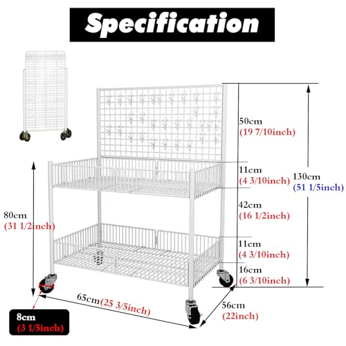 MLYAYE Rolling Metal Wire Retail Display Stand with 4 Wheels & 10 Hooks, Mobile Street Food Vendor Cart for Craft Show Fair/Flea Market/Events, Gridwall Panel Showing Rack(Black,25 3/5inch)