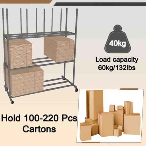 HDYZJQ 2 3 Layer Large Carton Storage Rack, Mobile Carton Cart for Organizing Shipping Boxes/Mailing Packing/Cardboard Box/Corrugated Carton, Space Save(3 Tier)