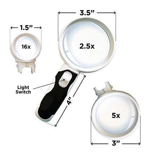 JOTDPFRYK Magnifying Portable LED Illuminated Magnifying Glass Set. Magnifier with Lights for Seniors, Macular Degeneration, Maps, Jewelry, Coins, Watch Computer Repair, Hobbies, Stamps