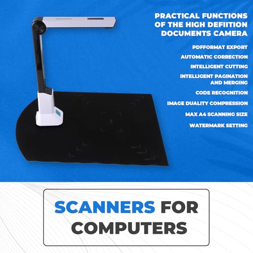 Kopinma Document Camera for Teachers, Portable USB Document Camera Scanner with Stand 8MP HD A4 Format Cam Photo Scanner