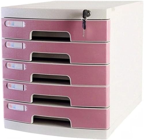 noxozoqm Flat File Cabinet, 5-Layer Drawer Storage Organization, with Lock/Blank Label，Suitable for Office Supplies Pink (Size : Medium 5-Layers)
