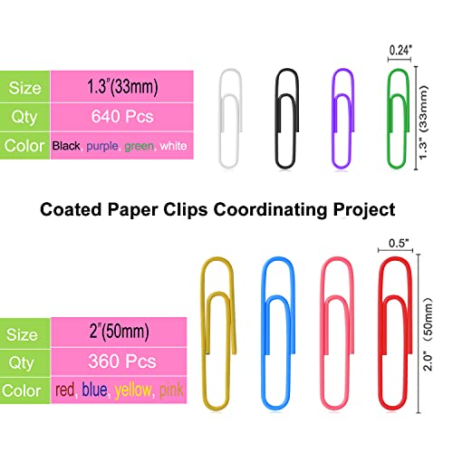 1000 Pcs Large and Medium Paper Clips 2 Inch 1.3 Inch Coated Paper Clips