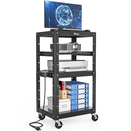 YITAHOME Metal AV Cart with Adjustable Shelves & Keyboard Tray Black