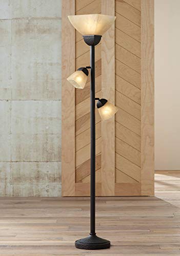 Antonio 71 1/2" Tall Bronze and Champagne Glass Torchiere Floor Lamp