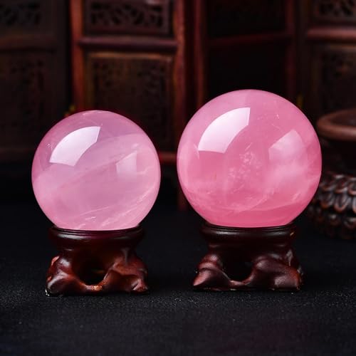 NIBHZ Pink Crystal Ball Paperweight, Crystal Glass Ball with Stand Accessories Rockery Ornament,Pink Crystal ball-80~90mm