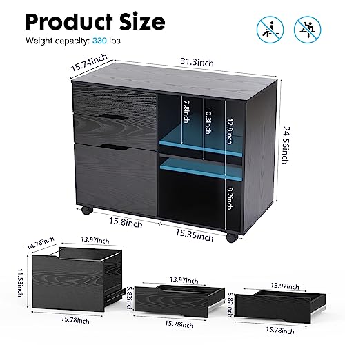 OLIXIS 3 Drawer Lateral File Cabinet, Rolling Printer Stand with Storage