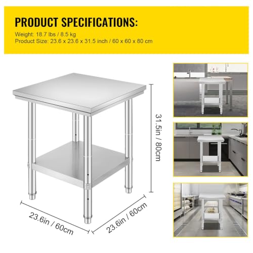 SUS201 Stainless Steel Prep Table 24x24 Workstation 700lb
