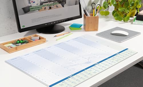 SIGEL H7350 Paper Desk Pad, Weekly Planning Design with Hourly Grid and 3-Year Calendars, A2 (59.5 x 41 cm), Blue and White, 30 Sheets