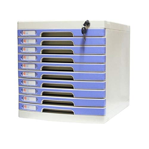 SDVantage Flat File Cabinet, Desktop Lock Plastic Drawer Storage Organization, with Lock/Blank Label and Multiple Drawers-Blue (10)