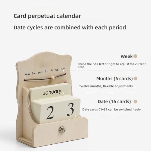 Perpetual Calendar Desk Decor, Acrylic Tabletop Ornament(Beige)