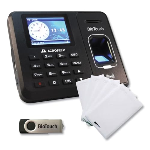 Acroprint Biotouch Time Clock and Badges Bundle, 10,000 Employees, Black