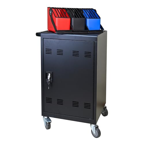 ZEYUXWT Mobile Device Charging Cart, 32 Tablet Storage Cabinet with Baskets, Rolling Laptop Charging Station, Black