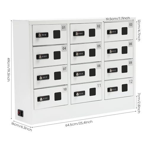 SHZICMY 12 Compartment Cell Phone Locker with Charging Station and Lock
