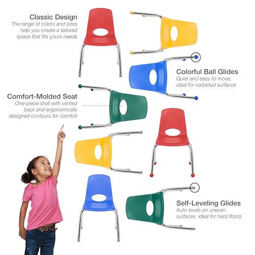 FDP 10" School Stack Chair with Swivel Glides, Assorted, 4-Pack