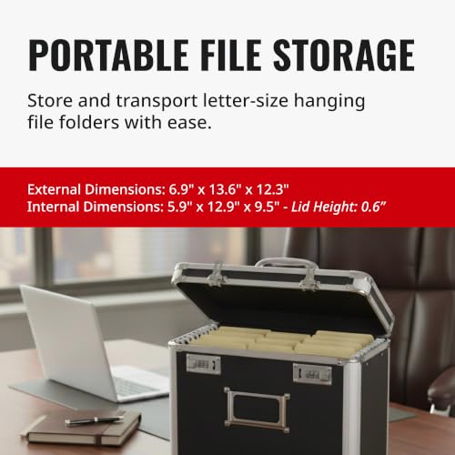 Vaultz Locking File Organizer Box with Combination Lock, Letter Size 14" x 7" x 12.19", Black