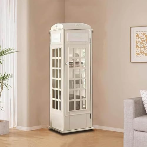 LJLYYDS Telephone Booth Cabinet Wood Bookcase 5-Tier Telephone Booth Bookshelf Small Floor Standing Storage Rack, for Home Office, Living Room, Study, Bed Room Beige