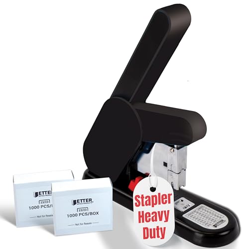 Better Office Products Heavy Duty Modern Stapler, Effortless Lever, 190 Sheet Capacity, 2,000 Heavy Duty Staples Included, Desk Stapler, Large Commercial Office Stapler (Black)