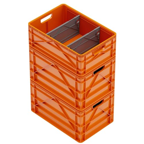 SIDIO Basic Pack, Heavy Duty Stackable Storage Bins with Dividers, Orange