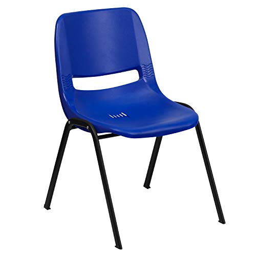 Classroom Essentials 440 lb. Capacity Kid's Navy Ergonomic Shell Stack Chair with Black Frame and 14" Seat Height