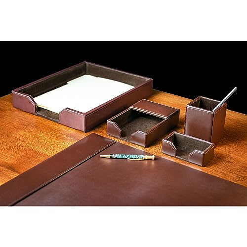 DACASSO Bonded Leather Desk Set - Luxury Leather Desk Pad & Organization Essentials - Executive Office Decor - Dark Brown, 5 Piece