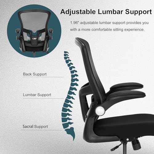 Luckyear Ergonomic Drafting Chair – Tall Office Chair for Standing Desk, Adjustable Height Mesh Chair with Footrest and Flip-Up Arms, Counter Stool, Black