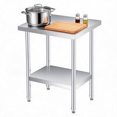 12 x 24 Inch Stainless Steel Prep Table with Wheels, Mobile Commercial Work Table with Adjustable Undershelf, Heavy Duty Kitchen Utility Cart for Outdoor BBQ, Restaurant & Garage