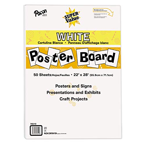 Pacon Super Value Poster Board, Uncoated, 22" x 28", White, 50 Sheets