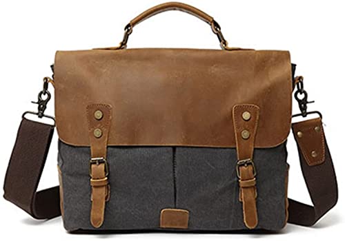CARUTU Portable Briefcase,Messenger Bag for Men Canvas Laptop Computer Bag Leather Briefcase(Gray)