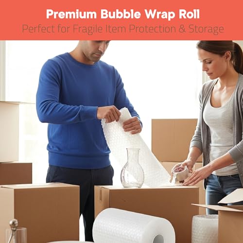 Bubble Wrap for Packing & Moving 4 Pack, 175 FT x 12” Bubble Cushioning Wrap with 3/16” Small Bubbles, Perforated Every 12” for Easy Tear, Lightweight Packing Wrap for Fragile Packaging & Mailing